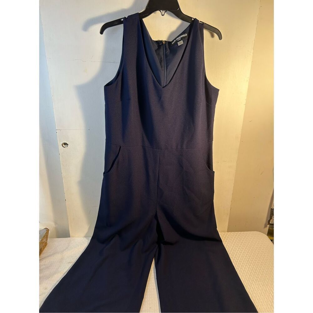 Karl Lagerfeld Paris size 16  zipper jumper navy wide leg pockets high rise #541
